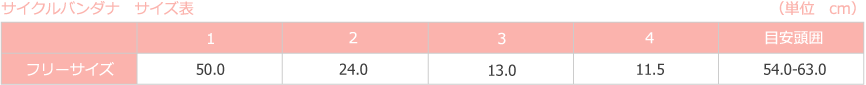 サイクルバンダナ　サイズ表